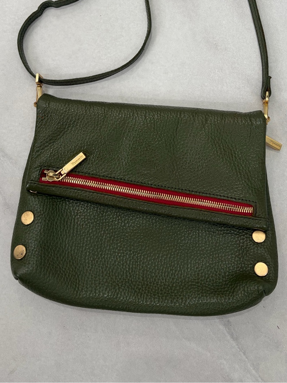 Hammitt Olive Green Leather Crossbody VIP Bag with Gold Hardware, Size Medium